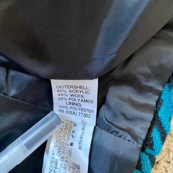 Zara Cropped Turquoise Houndstooth Wool Blend Jacket - Picture 7 of 8